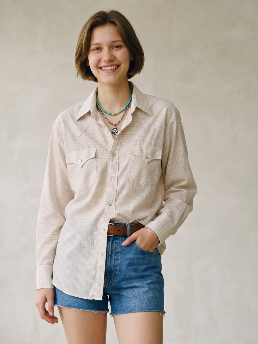 Vintage ELY Cattleman Pearl Snap Western Shirt Mens Medium Styled For Women